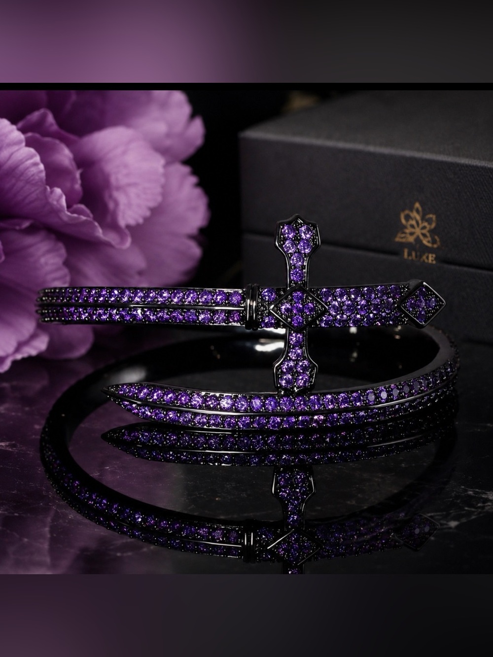 HELLOICE ICED PURPLE SWORD BANGLE BRACELET GOTHIC GOTH CORE BIKER CORE